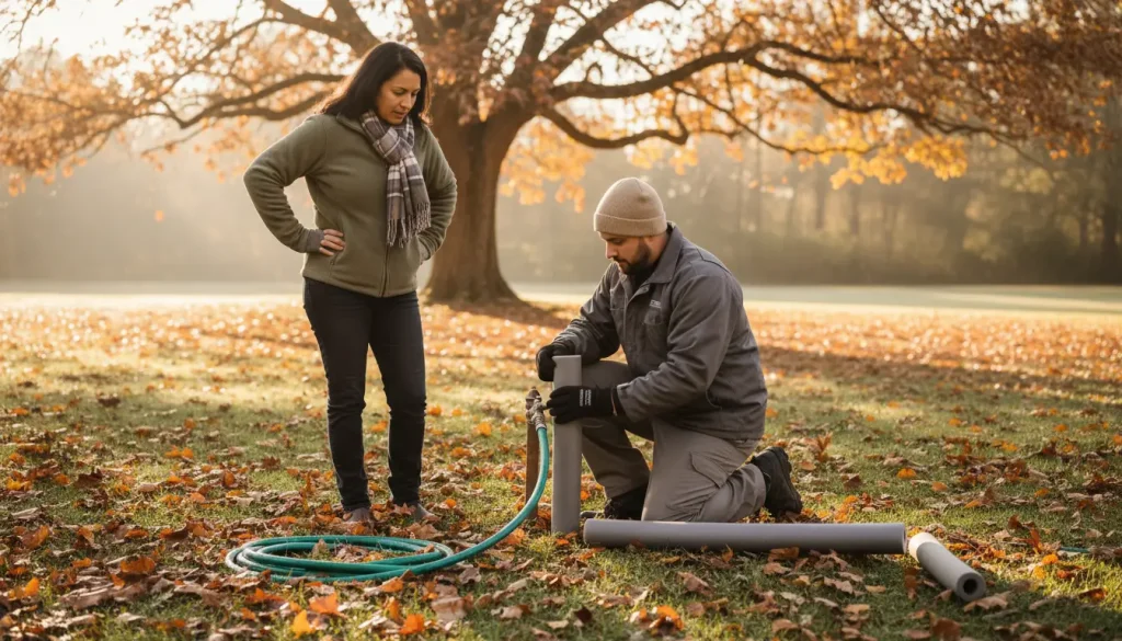 Plumber insulating outdoor faucet with homeowner in South Carolina